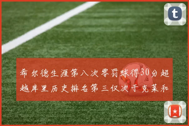 希尔德生涯第八次零罚球得30分超越库里历史排名第三仅次于克莱和CJ
